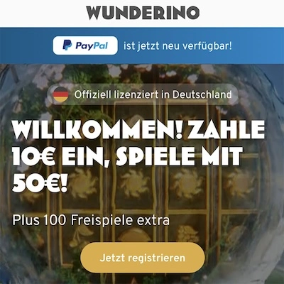 Wunderino Casino Willkommensbonus